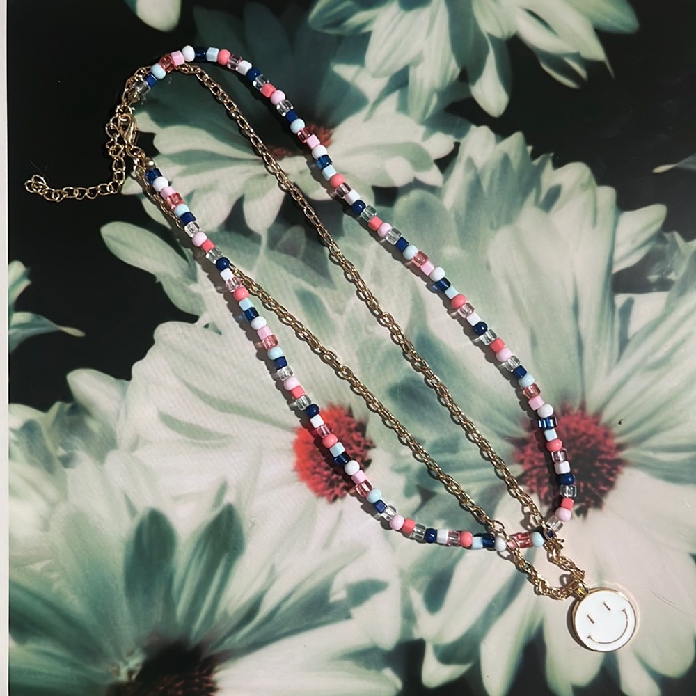 NWT Double Layer Seed Bead Charm Necklace
